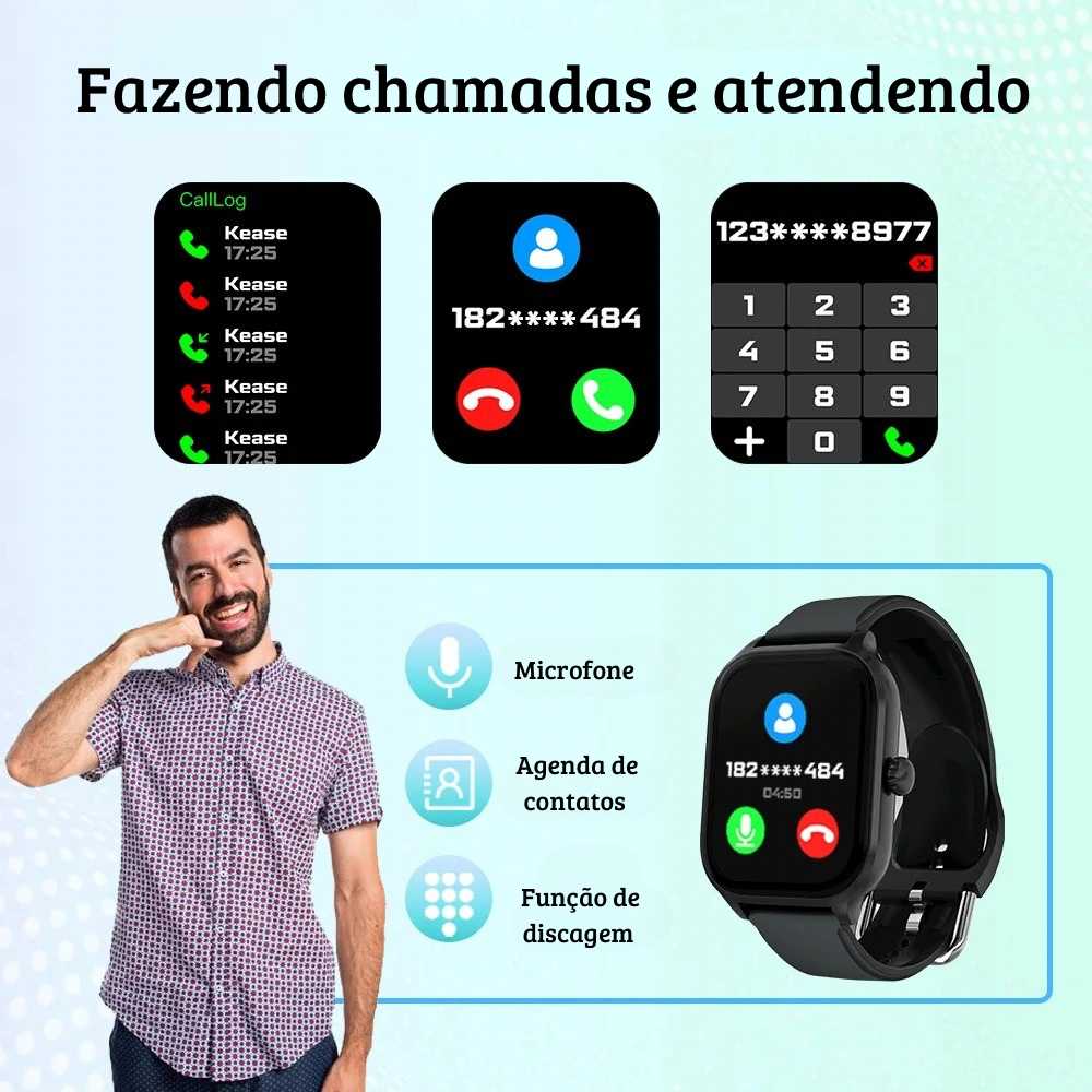 Relógio Smartwatch TechFit Pro - Saúde, Chamadas, Mensagens, Esportes, e Controle de Música