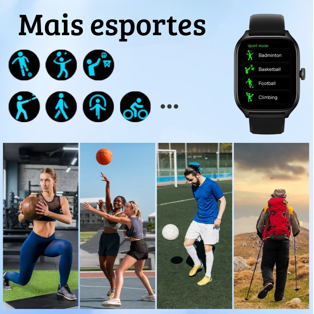 Relógio Smartwatch TechFit Pro - Saúde, Chamadas, Mensagens, Esportes, e Controle de Música